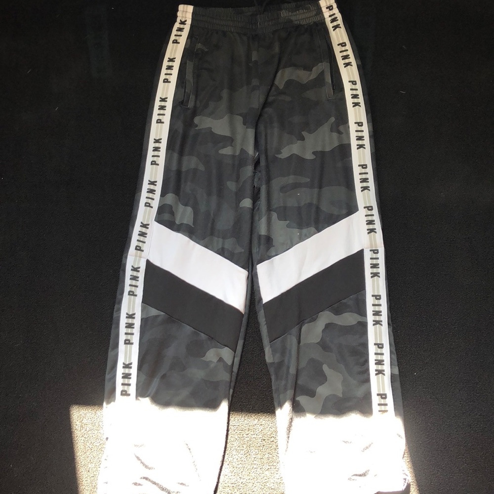 pink button down sweatpant grey and black camo